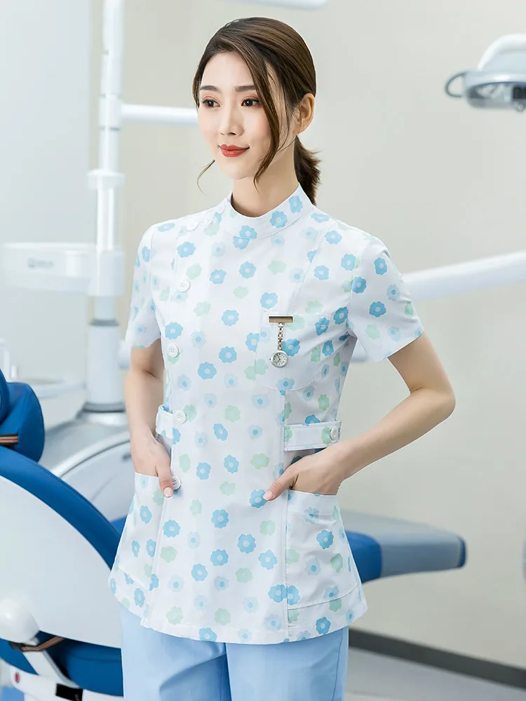 Maiza Nurse's Long Sleeve Women's Split Suit Round Neck Two Piece Floral Stomatologist's Work Suit