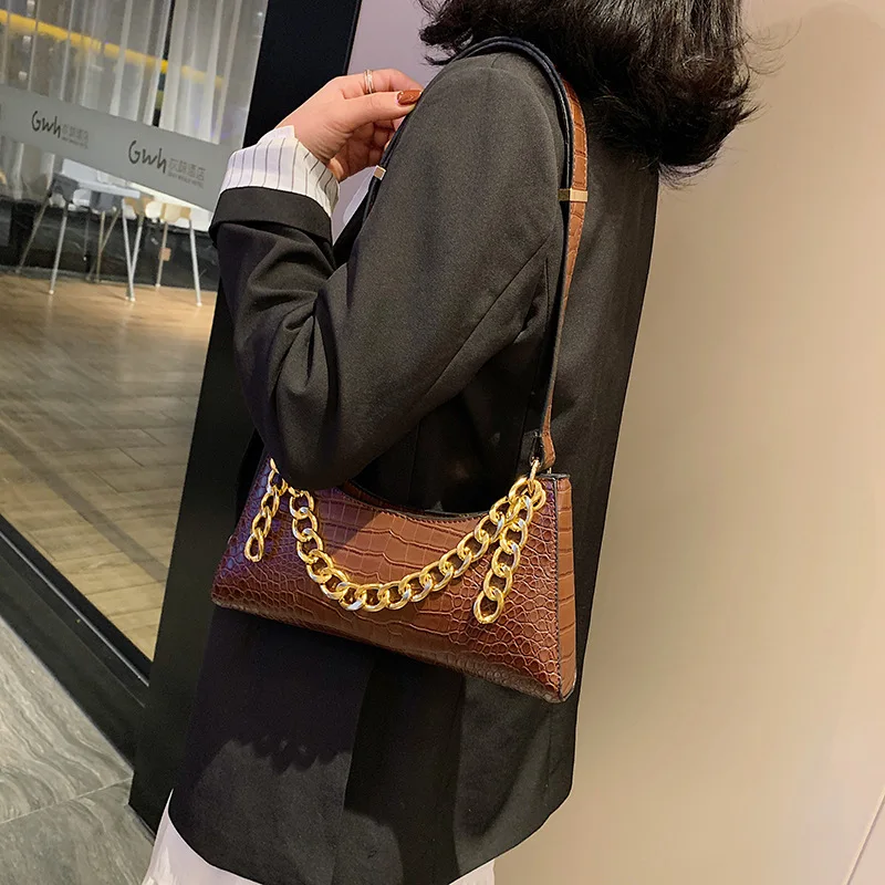 

New Arrival Crocodile Pattern Textured Bag Women's 2019 Autumn And Winter New Style Fashion Armpit Bag Korean-style Retro Should