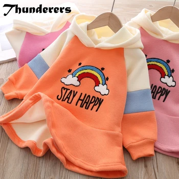 

Thunderers Embroidery Children Dress Hoody Long Sleeve Cartoon Thick Girl Princess Dress Autumn Winter Kid Sweatershirt Clothes