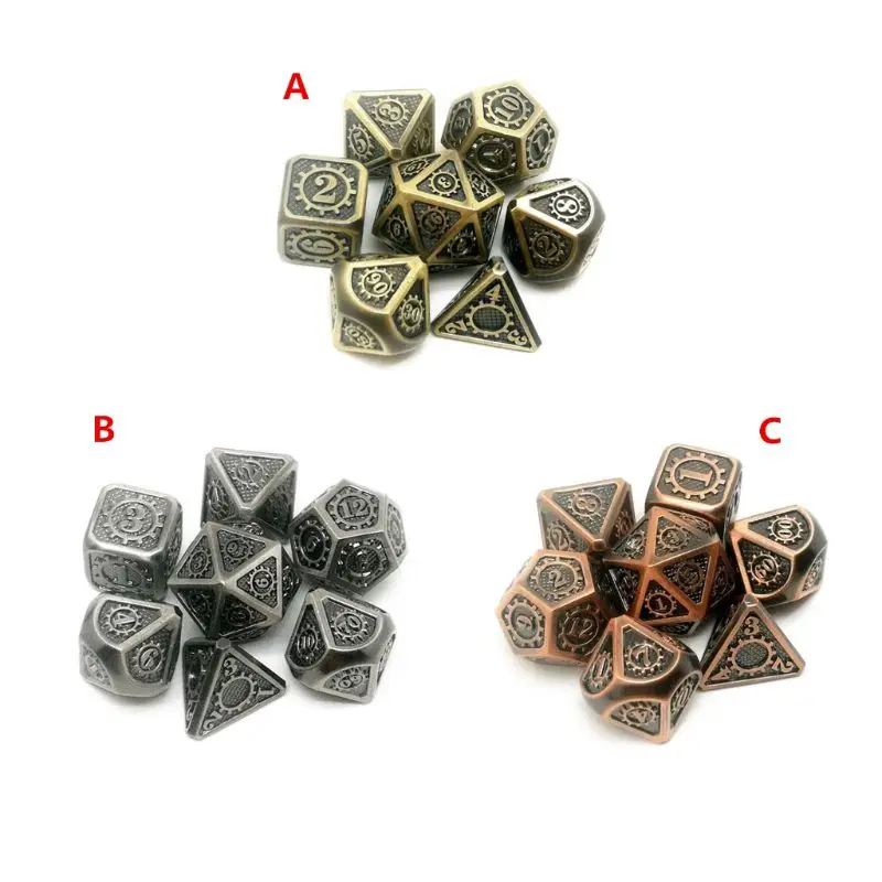New Metal Dice 7pcs/set RPG Dice D&D Board Game Toy D4 D6 D8 D10 D12 D20 Magic Props Polyhedral Dice