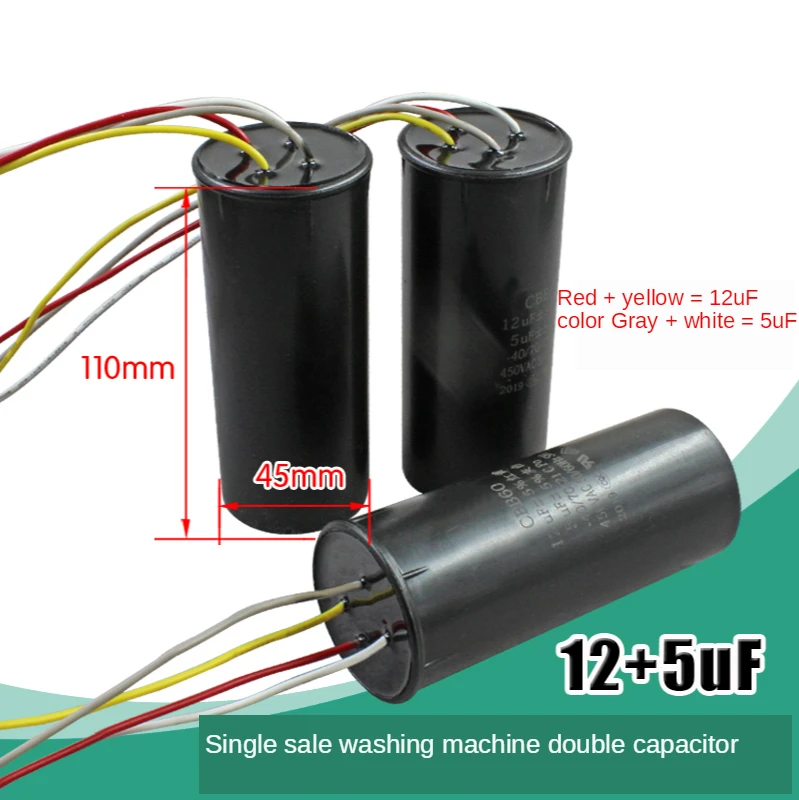 Condensador doble CBB60 12 + 5uf, de 4 cables condensador de arranque,  condensador de lavadora de doble cilindro, 1 ud.|Piezas de lavadora| -  AliExpress
