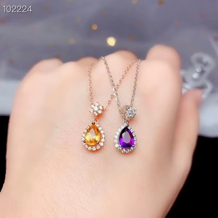 CoLife Jewelry Natural Amethyst Pendant for Daily Wear 5*7mm VVS Grade Amethyst Silver Pendant 925 Silver Jewelry