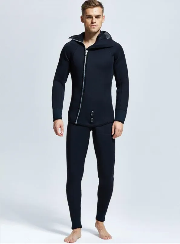 

Men Two Pieces Wetsuit 7MM Hooded Thickening Thermal Swimwear Winter Spearfishing Underwater Hunting Swimsuit