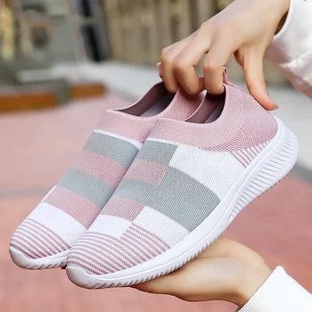 

Knitted casual shoes woman sneakers 2020 slip-on summer sneakers women flats shoes breathable mesh ladies shoes tenis feminino