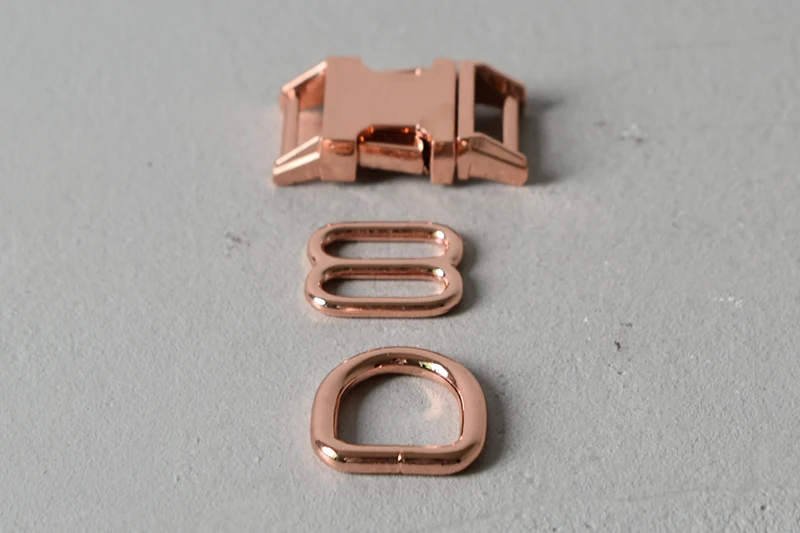 1 комплект позолоченные металлические пряжки для ремня 15 мм тесьма D кольца для сумки собачий ошейник DIY Швейные аксессуары трехскользящие ползунки розовое золото