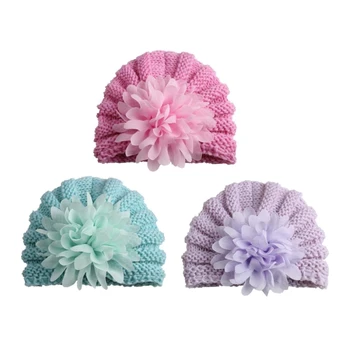 

3 Pcs Knitted Baby Hats Bonnet Enfant Photography Props Baby Beanie Turban Hats Newborn Baby Caps Gifts