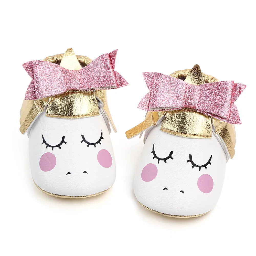 Новое поступление; сезон весна-лето-осень-зима; кожаная детская обувь с милым рисунком; обувь для дня рождения для маленьких девочек - Цвет: pink bow