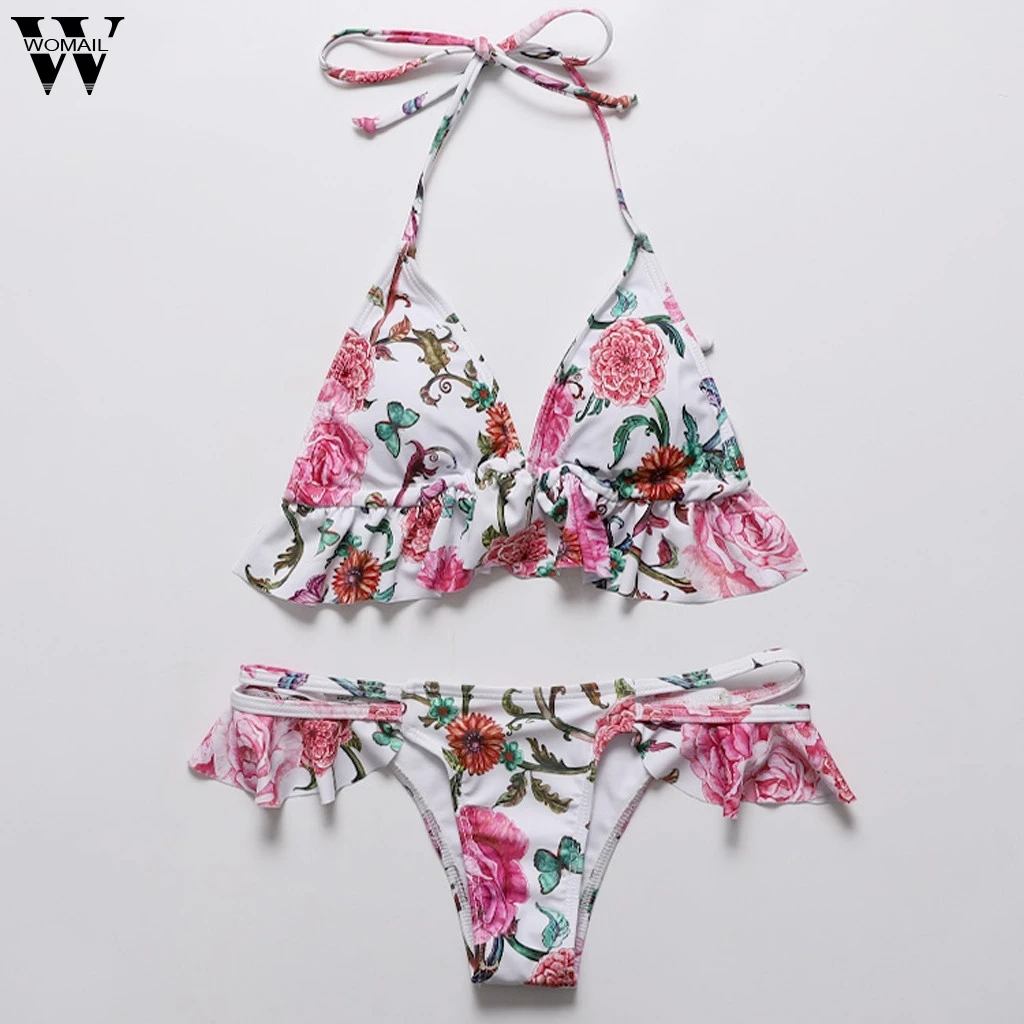 

Halter Bikinis set Ruffle Sexy Push-Up Padded Swimwear Triangle Bikini Set Bathing Suit Beach Swim bathers women 2020 holiday