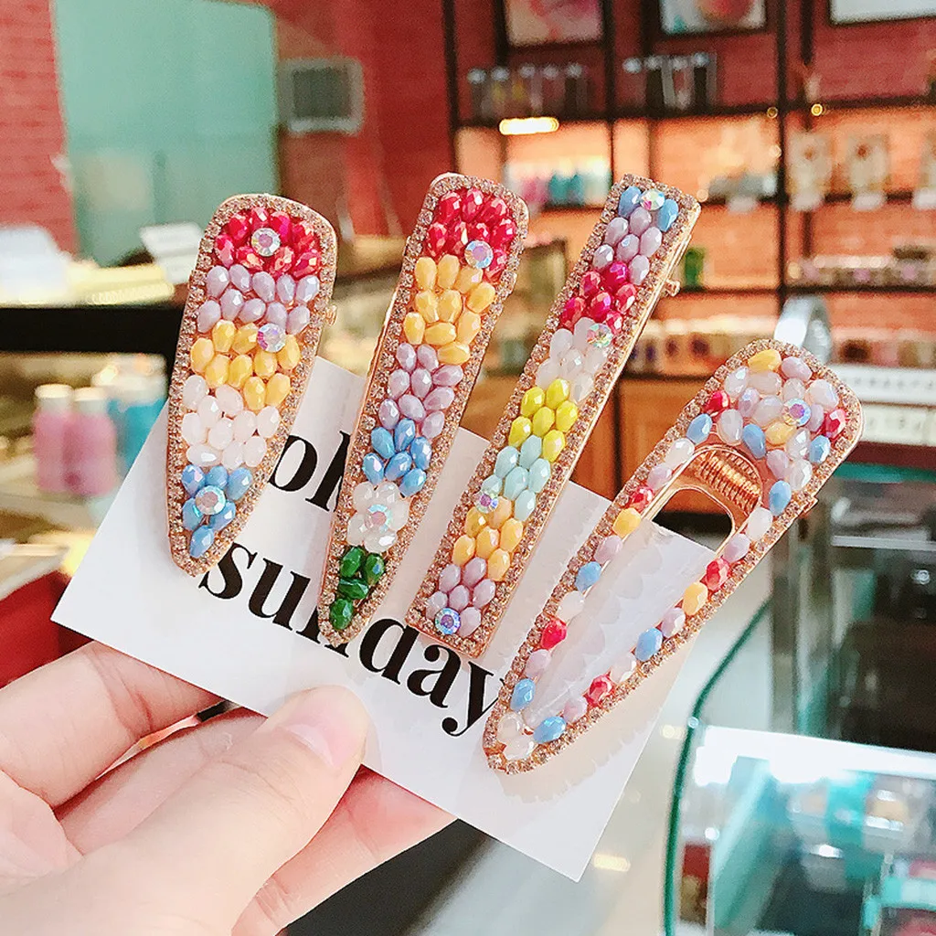 

2019 New color crystal hairpin duckbill clip simple wind net red girl heart card girl bangs clip hair accessories заколки 50*