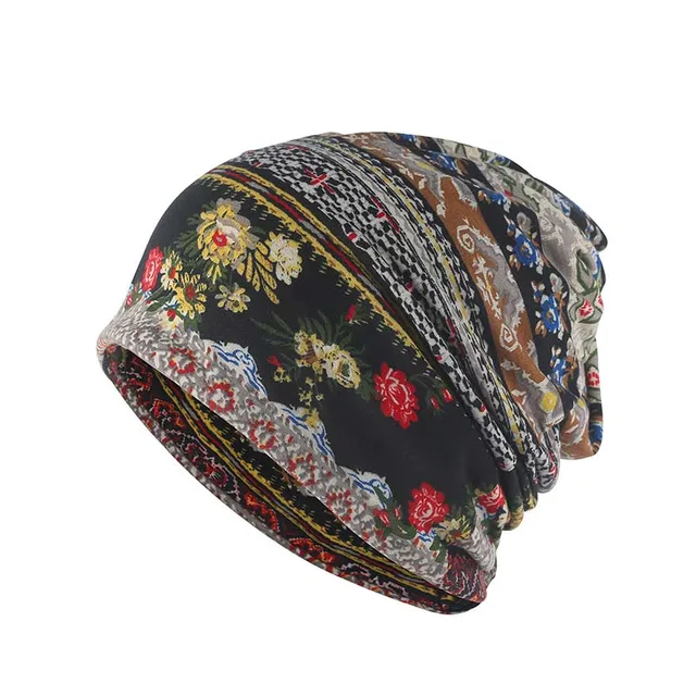 Autumn Winter Skullies Beanies Vintage Design Dual-use Hats For Ladies Thin Girl Fashion Feminino Scarf Muslim Head Wrap Cap style 3