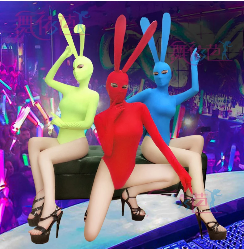 Косплей DJ джазовые танцевальные костюмы для леди, Сексуальные вечерние танцевальные костюмы для бара, паба, сценический флуоресцентный женский костюм кролика BL1089