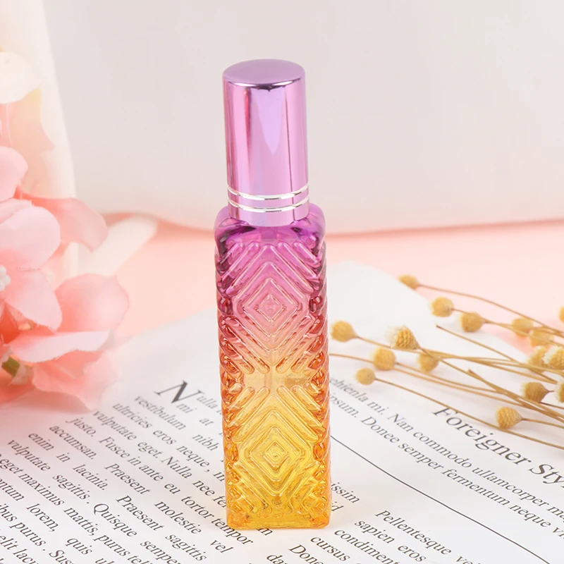purple yellow 1 шт. 15 мл красочные квадратные стеклянные пустые флаконы для духов мини-ароматизаторы многоразовые стеклянные флаконы косметическая упаковка бутылка-спрей - Цвет: purple yellow