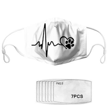

2020 Cute Anit Dust Mouth Cover Mask Dog Paw ECG Print 7pcs PM2.5 Filter Women Men Elastic Washable Face Masks Non-disposable