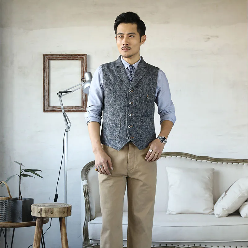 60% OFF MJ-0008 Read Description! Asian size vintage 65% wool vest 560 GSM mens casual tweed vest