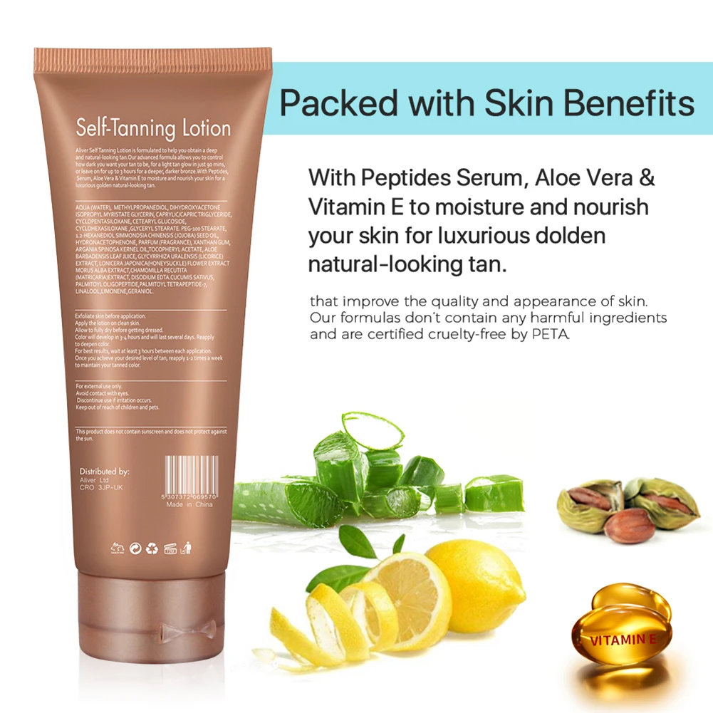 Self Tanning Body Lotion Cream Body Black Bronze Tanning Long Lasting Sunless Body Solarium Cream Peptides Serum Vitamin E 125g