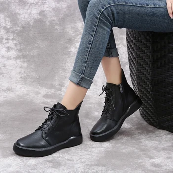 

MBR FORCE Fashion High quality cowhide European and American style lace up Thick bottom Simple versatile Rabbit fur ankle boots