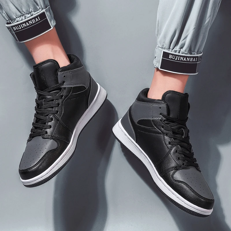 Zapatos de marca de moda para hombre, Zapatillas informales de cuero partido, transpirables, baloncesto, altas