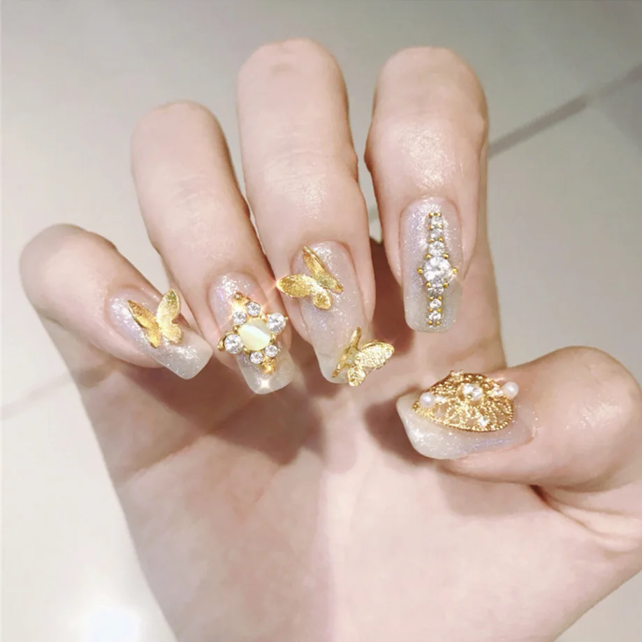 

Butterfly Luxury Bridal Manicure Wearable And Detachable Manicure Fake Nail Sheet Nail Art False Tips BY43