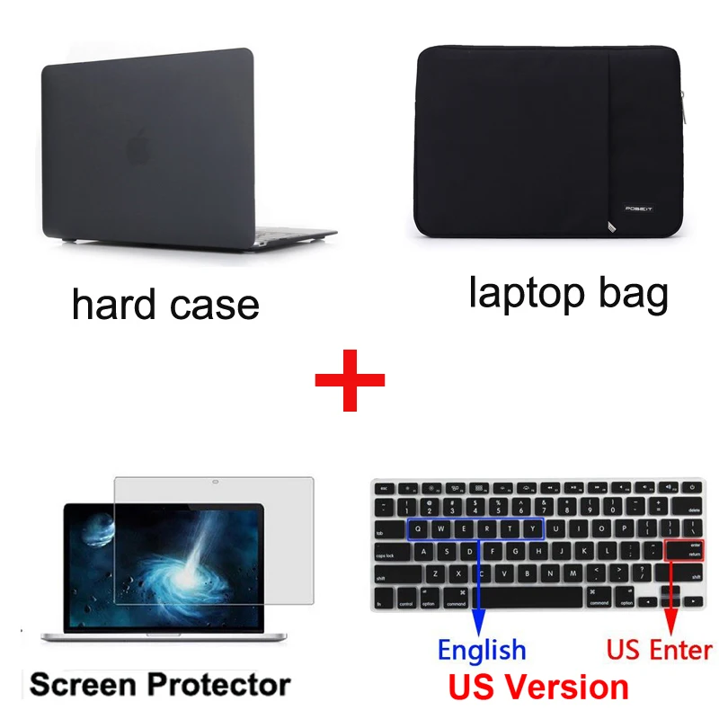 Black 4в1 Матовый Жесткий чехол-клавиатура для Macbook Pro Air retina Touch Bar 11 12 13 15 16 дюймов Сумка для ноутбука A2159 A1932 - Цвет: Black