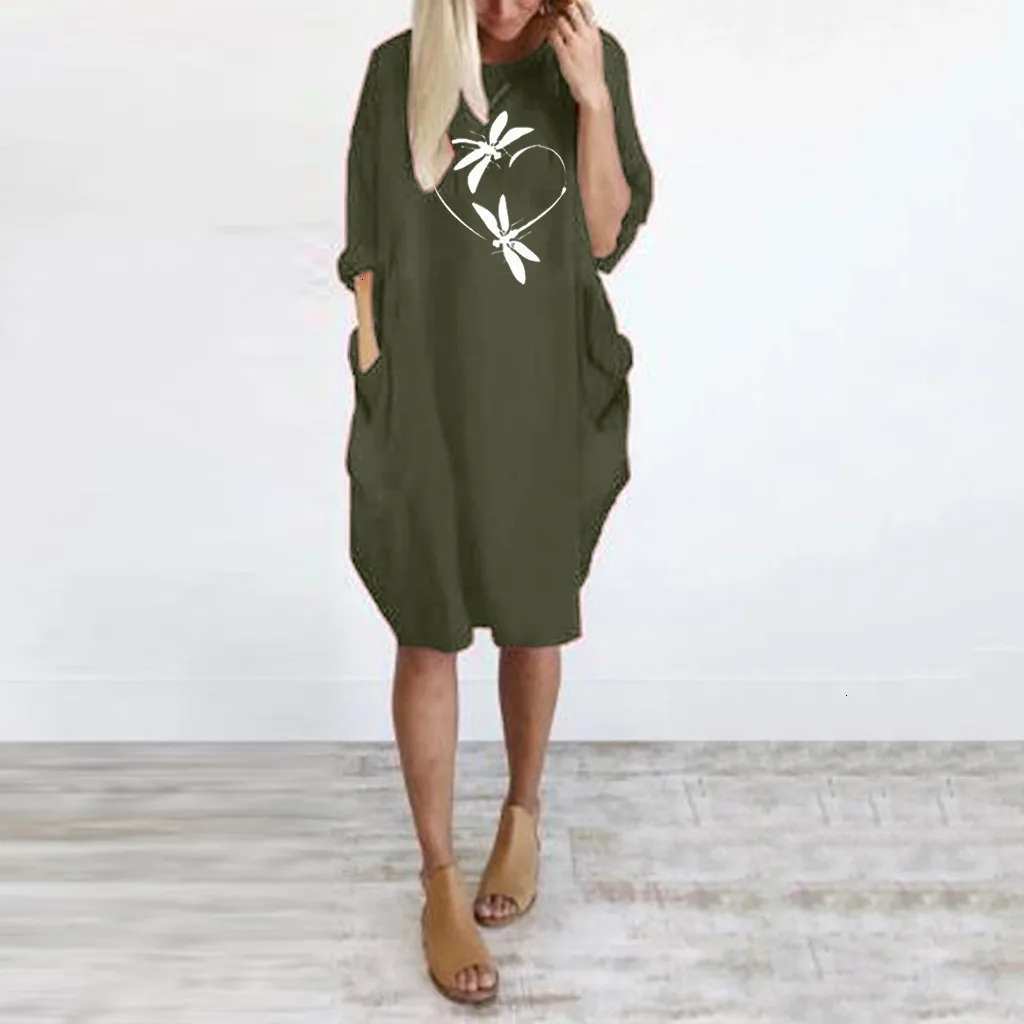 Women Dress Long Sleeve Printed Party Dresses Pockets Loose Women Dresses vestidos de festa Womens Dress vestidos 2019 NEW