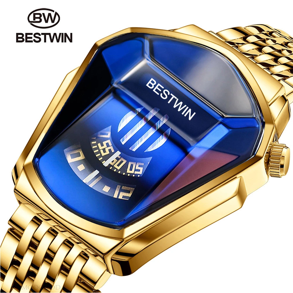 2021 Bestwin Luxury Brand Sport Military Watch Men Gold Stainless Steel