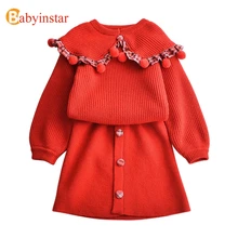 Babyinstar/комплекты для маленьких девочек г. Весенне-осенние детские комплекты для девочек, свитер с длинными рукавами и героями мультфильмов кардиган+ юбка, Детский костюм
