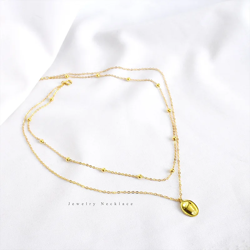 

CHIC Cool Fashion-Double Layer Necklace S925 Fine Silver round Beads Choker Geometry Sense of Design Women's Silver Necklace Acc