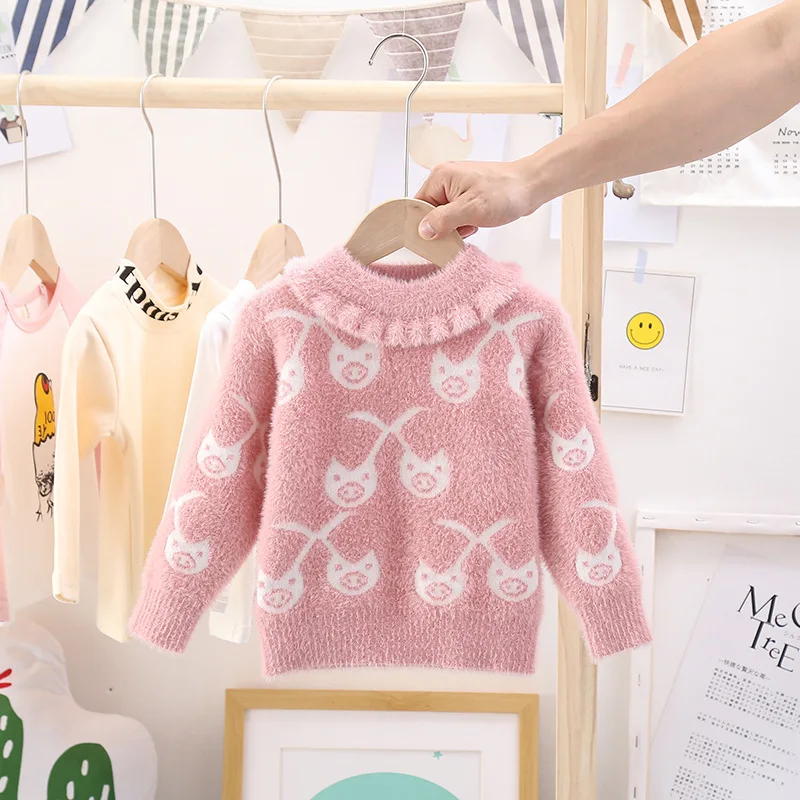 

Girl'S Sweater 2019 New Style Korean-style Autumn Pullover CHILDREN'S Garment Children Western Style Mink Cashmere Western Style