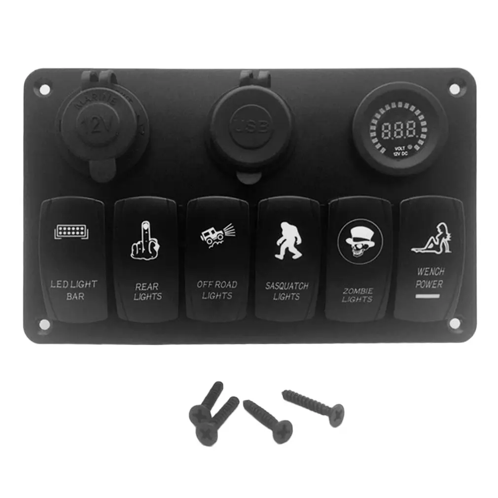 

6 Panel Switch Combination With Electric Outlet USB Car Charging Refitted LED Switch for Touring Car Automobile Houseboat Hot