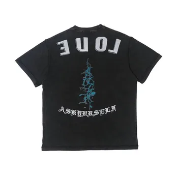 

ASKYURSELF T Shirt Men Women 1:1 Loose Washed Do Old Sanskrit lightning print Reverse wear design ASKYURSELF T-shirt