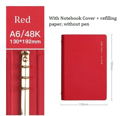 Red A5/6 цветной модный блокнот планировщик мероприятий утолщенный Дневник для девочек канцелярские принадлежности записная книжка Filofax блокнот - Цвет: Red