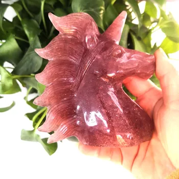 

Wholesale Natural Strawberry Quartz Unicorn Hand Carved High Quality Crystal Healing Carving Rock For Gift & Home Decor XMF