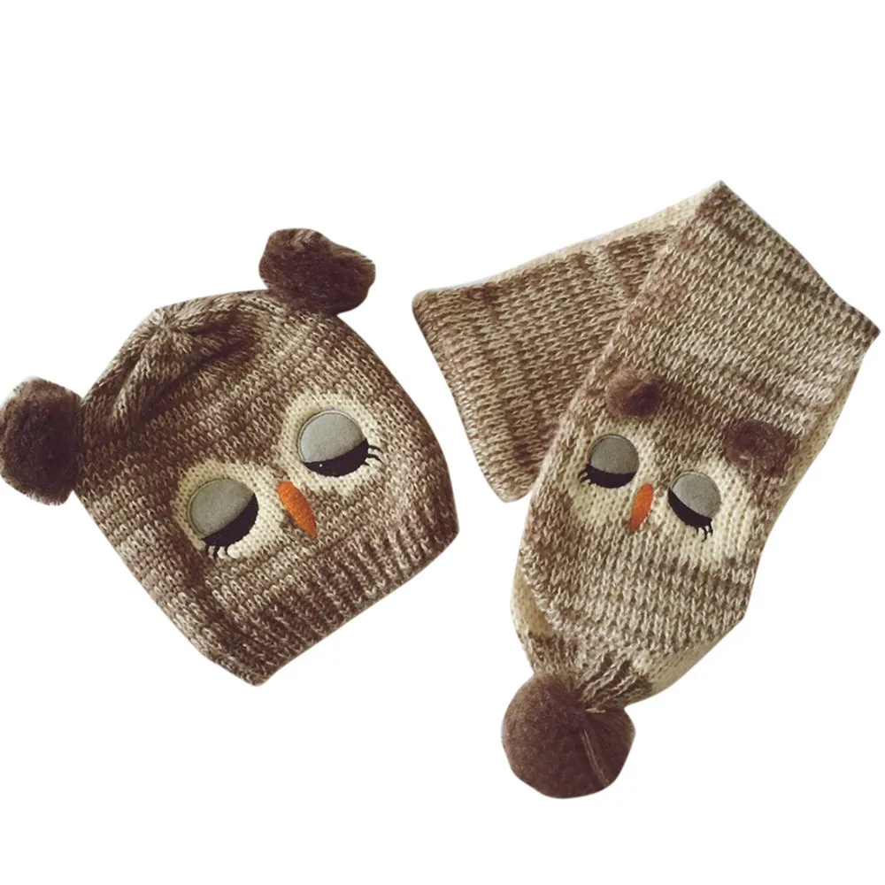 Winter Baby Hat Scarf Boys Girls Infant Children Owl Scarf Child Scarf Hats Caps Scarf, Hat& Glove Sets Accessories For Girls