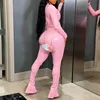 OMSJ Hot Sexy Fur Leather Club Outfits Female Two Pieces Matching Set U Neck Long Sleeve Tops+Tight Boot Cut Pant Streetwear Y2K 4