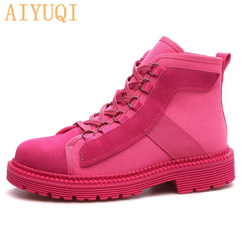 

AIYUQI Women Real Leather Boots Martin 2019 Autumn New Sexy Women Ankle Boots Canvas Motorcycle Boots Ladies