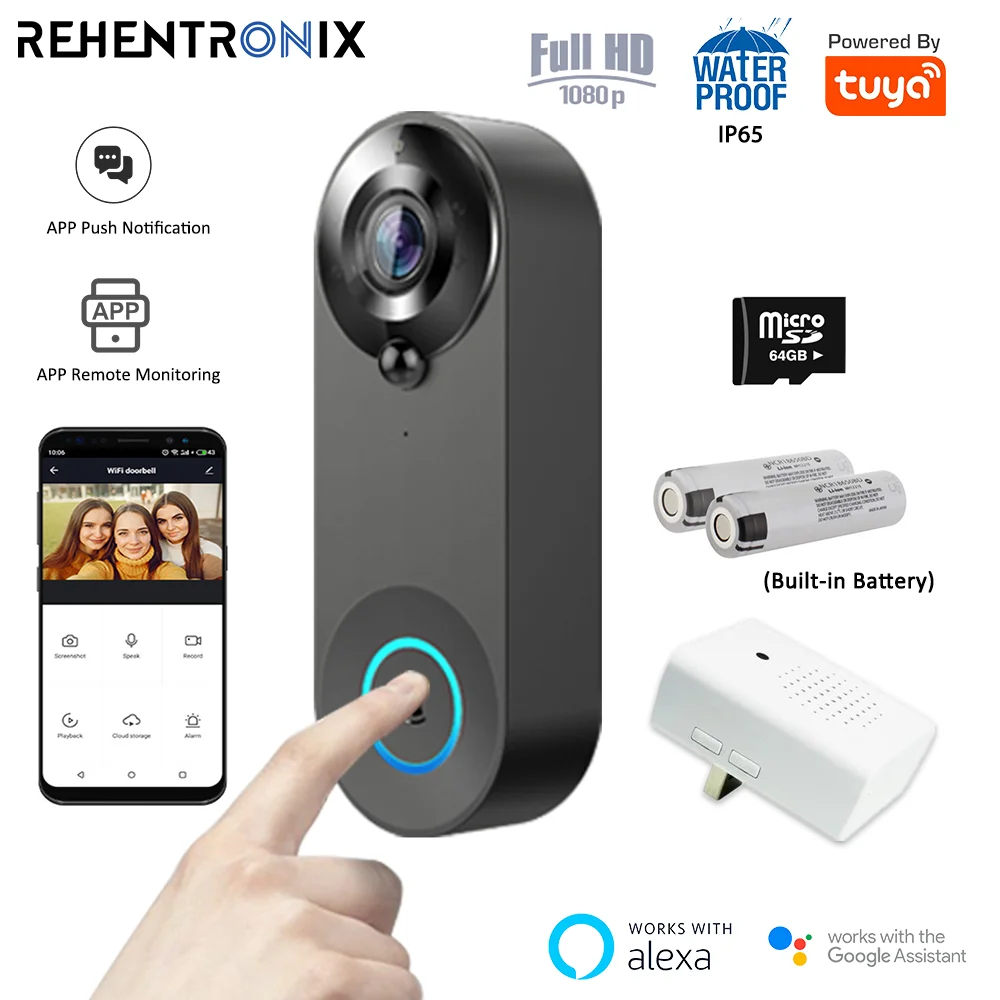 Беспроводной дверной звонок Tuya с Wi-Fi и ИК-подсветкой 1080P | Безопасность защита