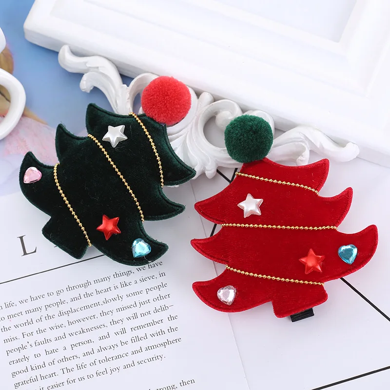 

New Cute Christmas Red Green Tree Hairpin Children's Holiday Christmas Tree Duckbill Clip Christmas Supplies Hair Accessories