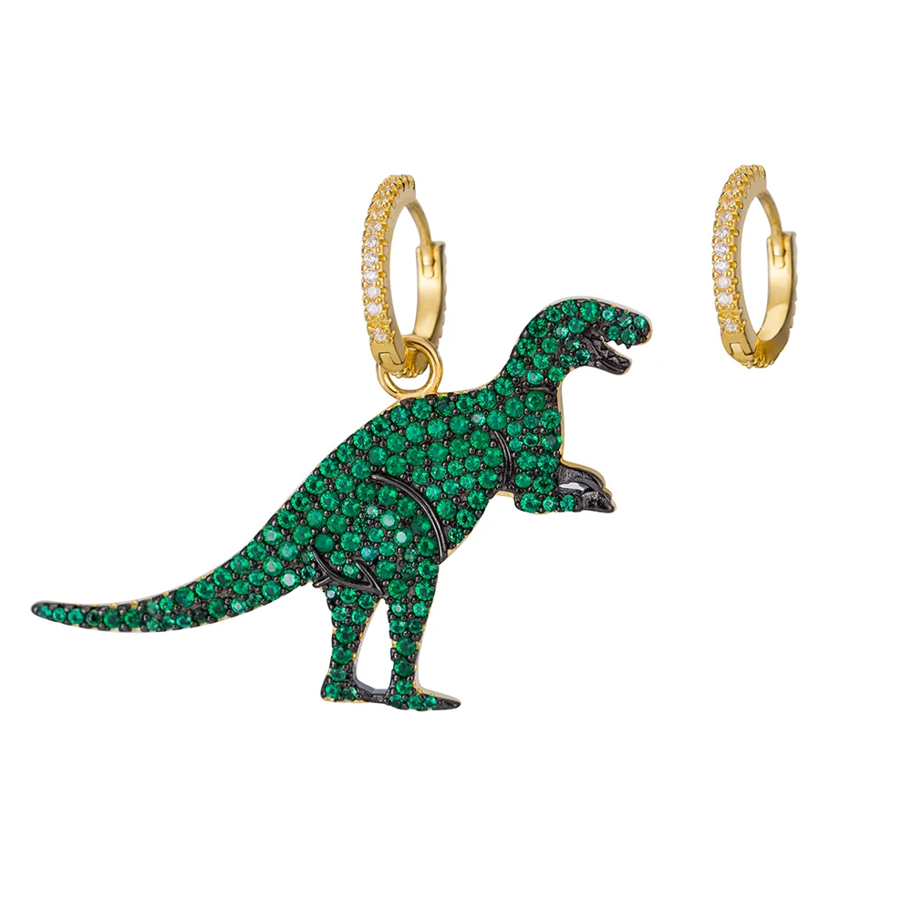 

S925 Silver Earrings instagram style green cartoon dinosaur Earrings inlaid with SWA Zircon Earrings female Silver Earrings