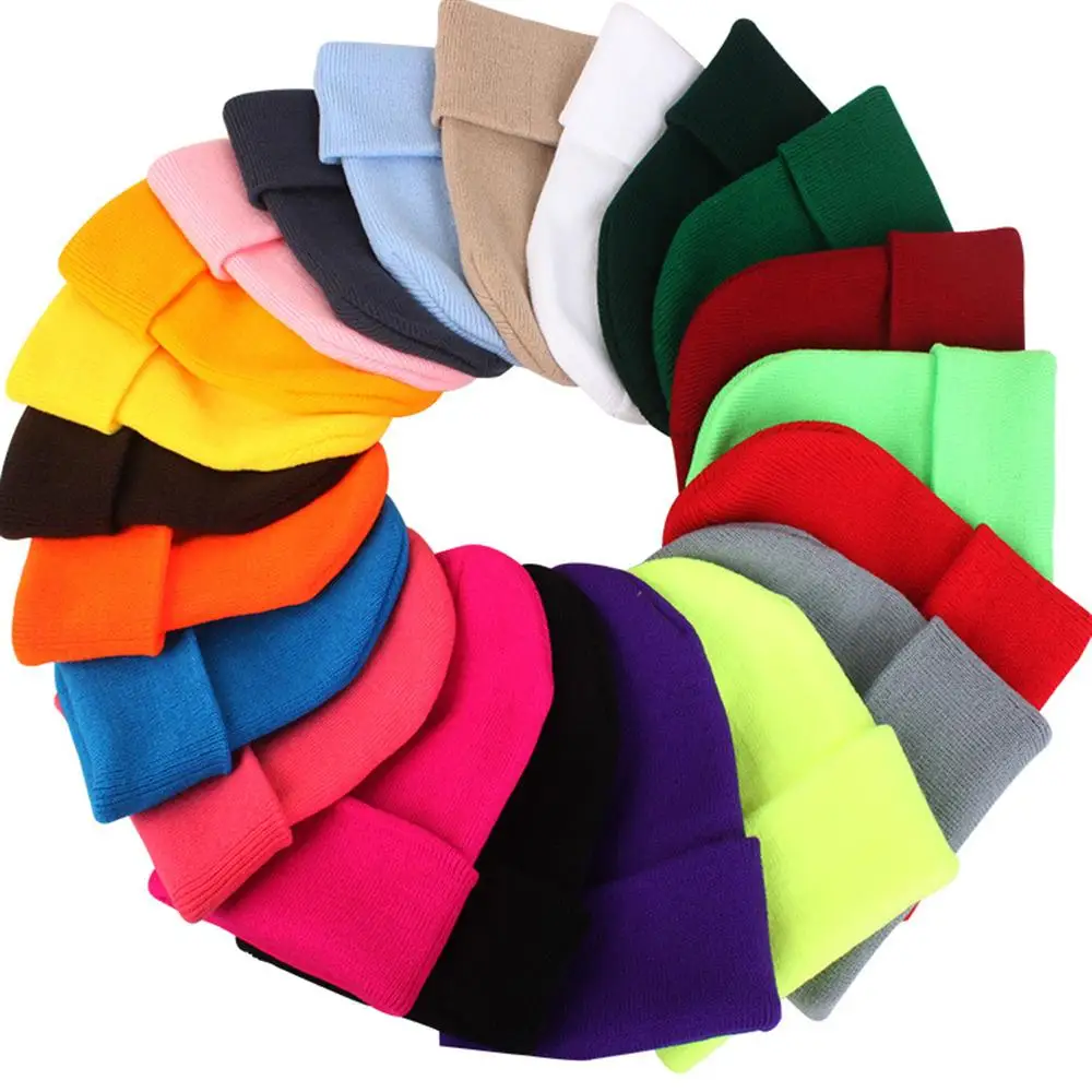 Популярные зимние женские шапочки, вязаные однотонные милые шапки для девочек, осенняя Женская Шапка-бини, теплые шапки, повседневная женская шапка