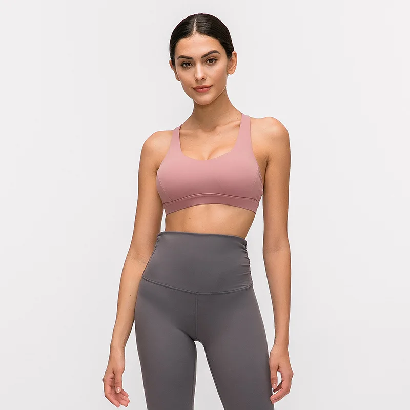 Бесшовный Gymwear спортивный бюстгальтер с мягкой спинкой для йоги, укороченный топ, профессиональная тренировка, бегущий бюстгалтер, ударопрочный - Цвет: Розовый