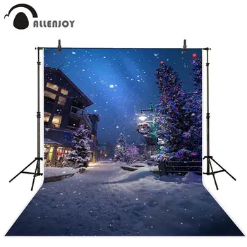 

Allenjoy Christmas New Year's garlands photography backdrop winter tree night street lamp snowflake path background photophone
