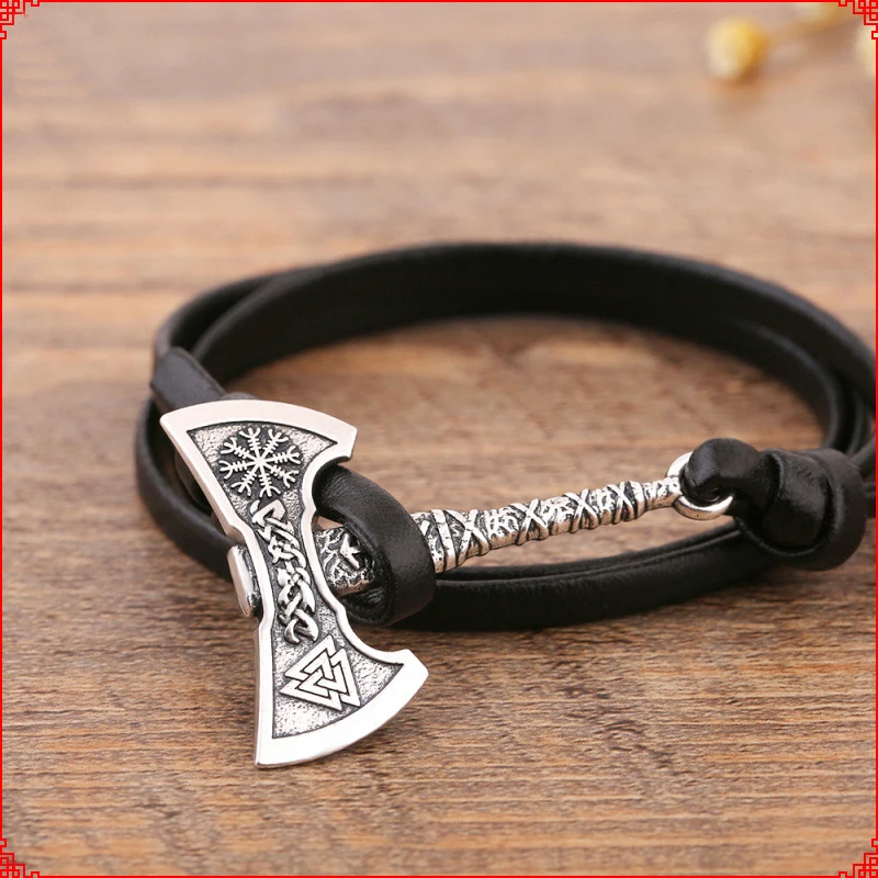 Noter мужской браслет Ax Viking античный серебряный топор ручной работы плетеный Многослойный кожаный пиратский браслет для мужчин ручной работы ювелирные изделия