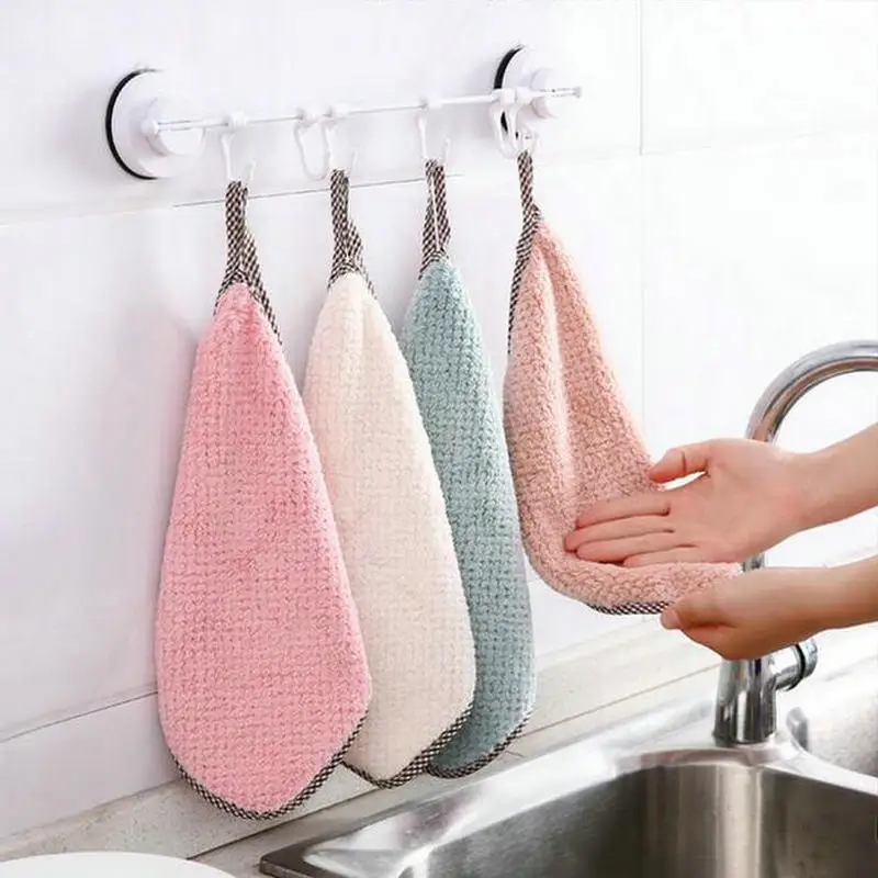 

Coral Fleece Handable Hand Towel Bathroom Kitchen Towel Absorbent Wipe Plush Hand Towel