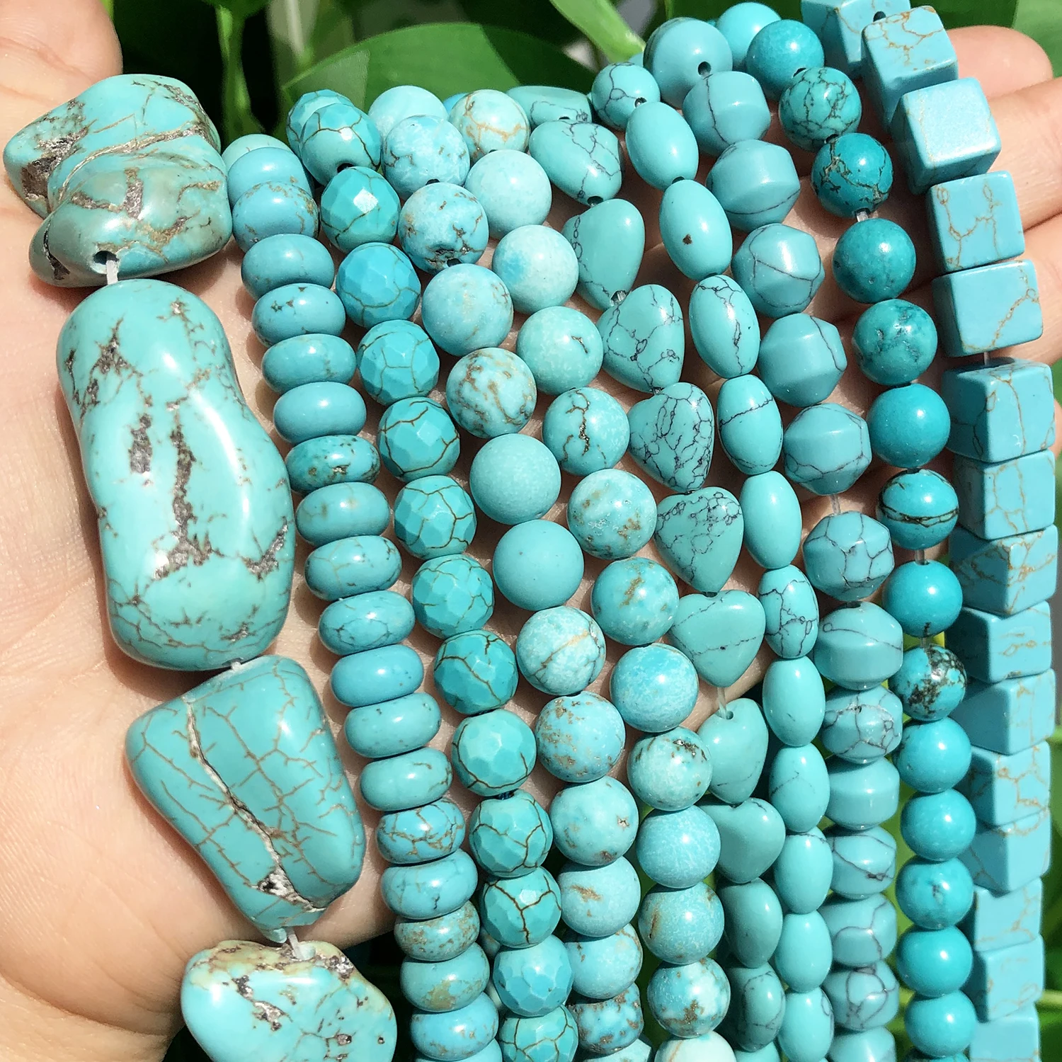 Pierres naturelles cœur forme ovale Turquoises vertes plates perles rondes pour bijoux DIY fabrication Bracelet boucles d'oreilles accessoires
