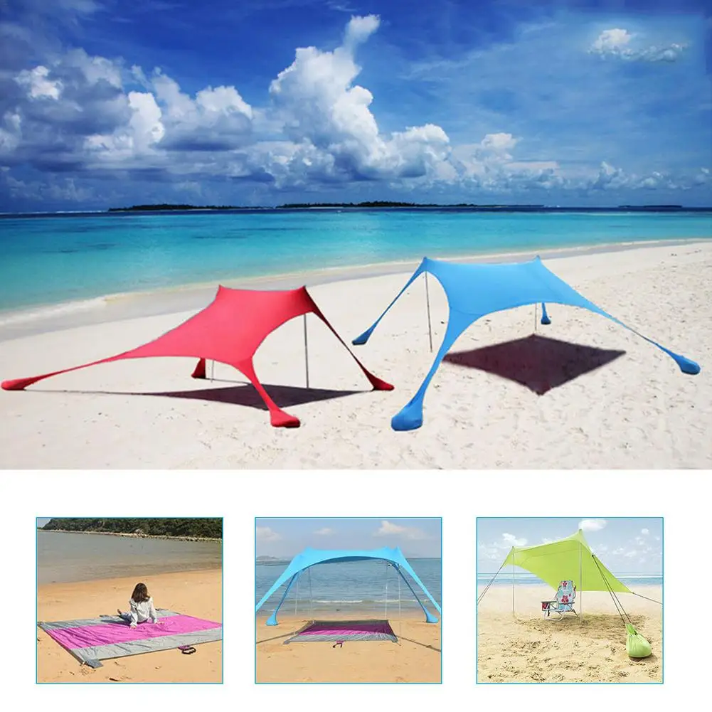 Tenda Da Spiaggia Regolabile Con Sacchetto Sabbia | Parasole Familiare UPF50+ Con 4 Picchetti - Ideale Per Mare, Parchi E Escursioni - Foto 6