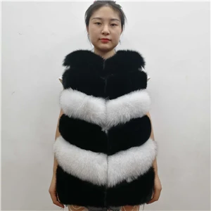 Тёмно-синий Новые настоящие натуральные дамы с длинным разрезом всего меха шесть секций шесть абзац хит цвет лисы Жилет Тонкий похудение - Цвет: Тёмно-синий