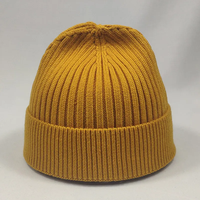 dark yellow Мягкая эластичная плотная вязаная шапка Wo для мужчин s Beanie мужские зимние шапки зеленый черный серый темно-красный желтый бежевый пыльно-розовый - Цвет: dark yellow