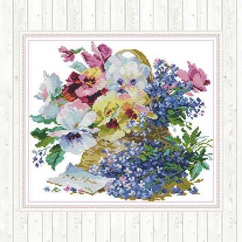

Oil Painting Flowers Counted Cross Stitch Print on Canvas DMC 14CT 11CT DIY Needlework Sets for Embroidery Kit Hand Home Decor