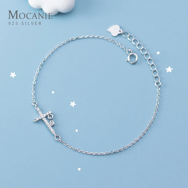 Mocanie сверкающие Циркон Крест кисточкой капли воды браслет для женщин 925