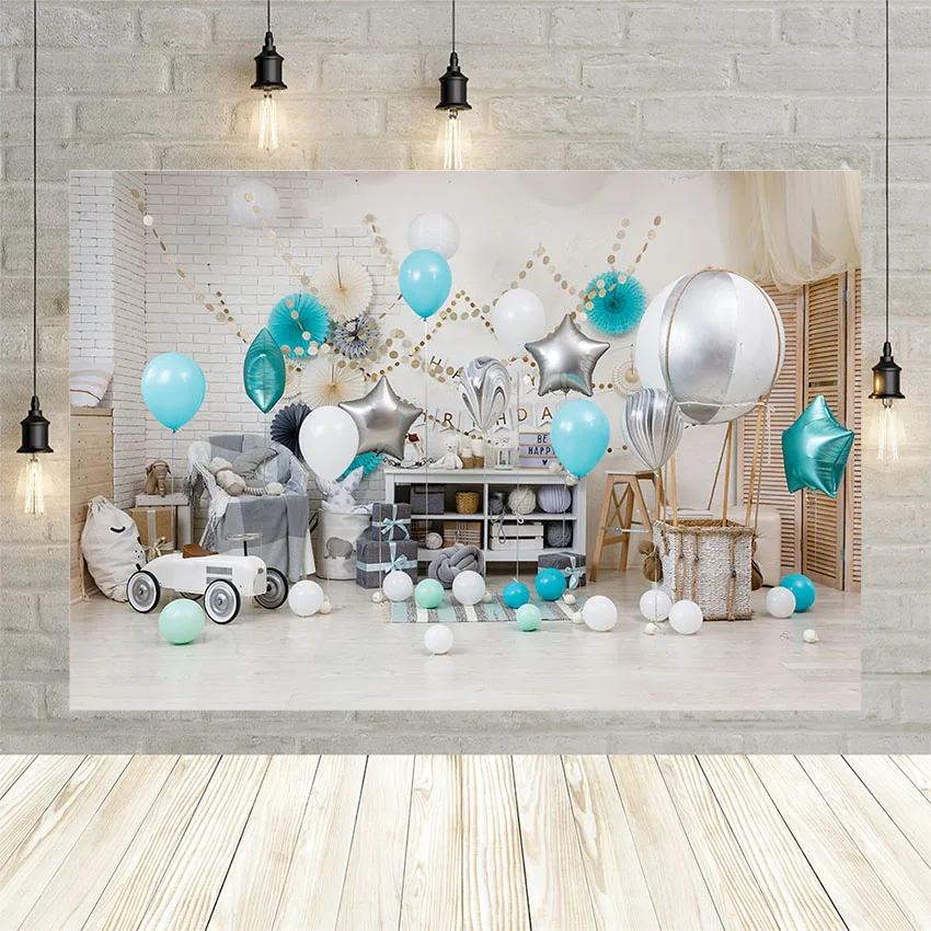 Avezan Photography Background Baby Shower Children Kids Birthday Party Banner Silver And Blue Balloons Decoration Photo Studio |